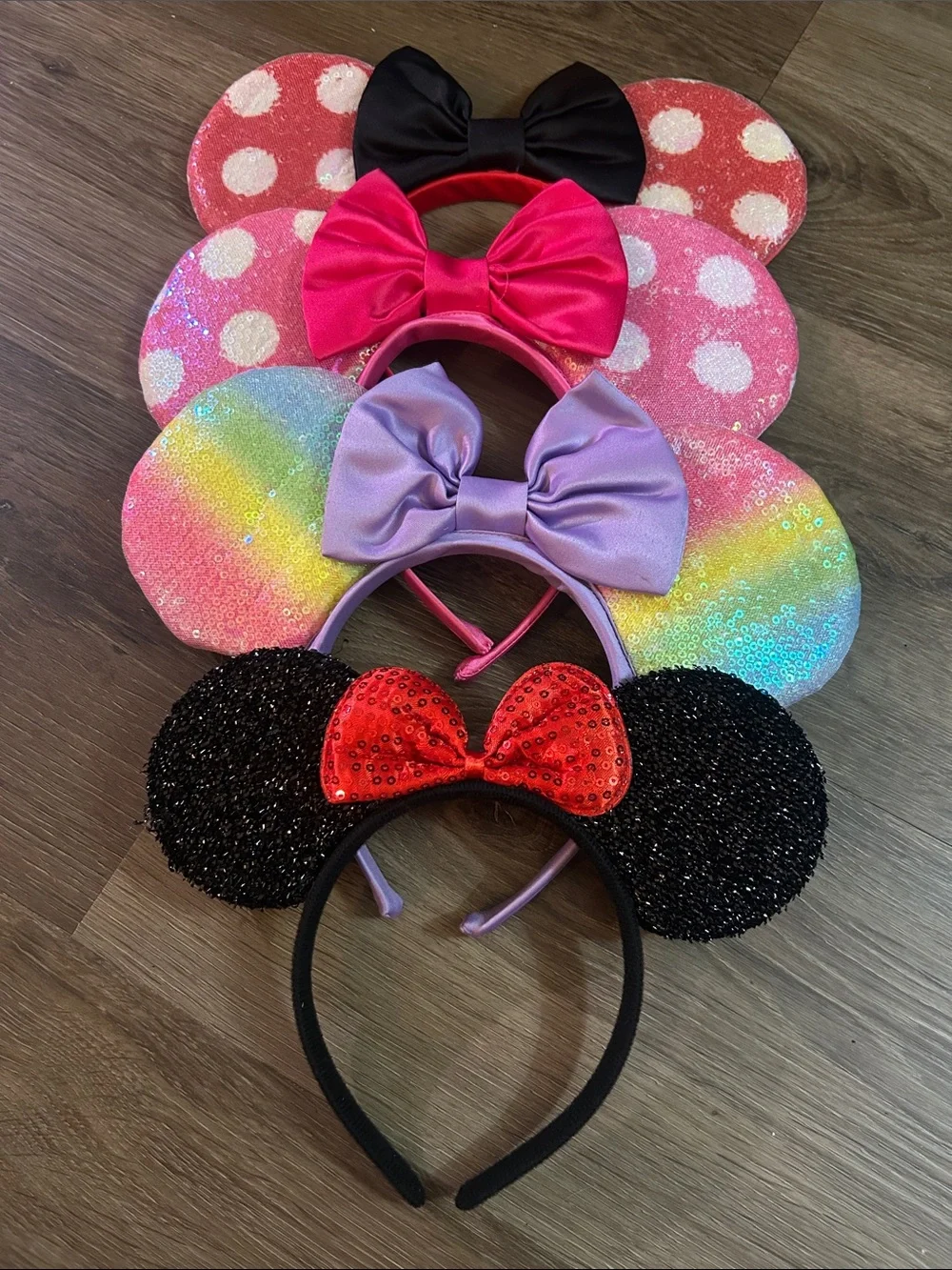 Sequin Minnie Ear Headband with Bow - Pink, Rainbow, Black
